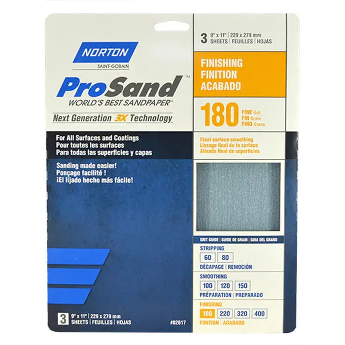 9 X 11 PROSAND PAPER # 180, 3P