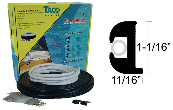 Taco Rub Rail Kit, Flexible, Black 1-1/16 x 11/16 x 50